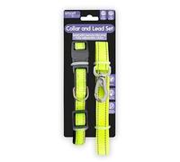 Smart Choice Reflective Dog Collar Lead Set Adjustable Neoprene Padded Yellow