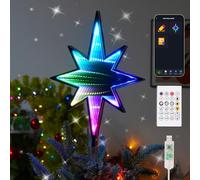 Smart Christmas Tree Topper Star, 8.7" W*12.0''H 27LED RGB Color Change Xmas Tree Decorations, App Remote Control, USB Powered, Music Sync Xmax Topper for Holiday Party Gift Decorations