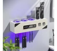 Smart Cleaning Toothbrush Holder, Smart Drying & Cleaning Bathroom Toothbrush Holder with 2 Toothpaste Dispensers, Wall Mounted Organizer for Electric/Manual Toothbrushes with 3 Cups 6 Slots (Beige)