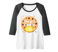 Smart Cookie in 3rd Grade School Achievement Celebration Raglan Baseball Tee, Women, Dark Heather/White, XXL