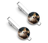 Smart Corgi Tie Clip Set Personalized Tie Clips for Men Business Fashion Designs,Tie Bar for Wedding Anniversary Business