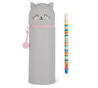 Smart Cutie Bundle - 2 in 1 Pencil Case in Soft Silicone, Kawaii, Kitty, Pencil Case and Desk Pen Holder, Retractable Capacity, Zipper Closure + Erasable Pen Llama