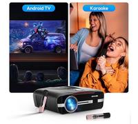 Smart Daylight Projector 1800 ANSI Lumen with WIFI6 Android TV & Auto Focus, 4K Support Home Theater Proyector Indoor Outdoor Movie Gaming Karaoke, Bluetooth 5.2 DSP Speaker Ceiling HDMI/USB/Phone/PC