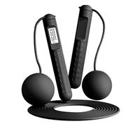 Smart Digital Counting Skipping Rope, Weighted Cordless Jump Rope for Fitness & HIIT, Adjustable Tangle-Free Speed Rope with Big Balls for Adults, Professional Home Gym Workout Gear (Black)