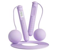 Smart Digital Counting Skipping Rope, Weighted Cordless Jump Rope for Fitness & HIIT, Adjustable Tangle-Free Speed Rope with Big Balls for Adults, Professional Home Gym Workout Gear (Purple)