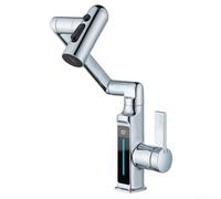 Smart Digital Faucet with 5 Water Modes 3D Rotating 1080° Spout Temperature Display Modern Design for Kitchen or Bathroom Copper Material Multiple Color 38.5cm Length with 2 Inlet Pipes(Silver)