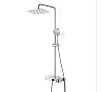Smart Digital LED Display Chrome System Set, Brass Body, Stainless Steel Head And 5 M Hose, ABS Hand Spray Thermostatic Bathtub Shower Fau