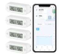 Smart Digital Thermometer Hygrometer, WiFi Indoor Temperature Humidity Sensor with App Alerts, Mini Room Temperature Meter with Data Storage and Export, Compatible with Alexa. 4PCS