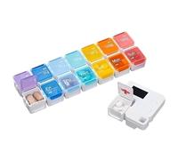 Smart Digital Weekly Pill Organizer - 14 Compartments Medication Reminder with Alarm | Timed Electronic Pill Box Dispenser for Seniors | BPA Free Food Grade Travel Case for and Fish Oil