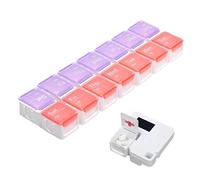 Smart Digital Weekly Pill Organizer - 14 Compartments Medication Reminder with Alarm | Timed Electronic Pill Box Dispenser for Seniors | BPA Free Food Grade Travel Case for and Fish Oil