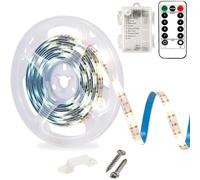SMART Direct LED Strip Lights Battery Operated, 9.8ft 90 LED Strip Lights with Remote Control Timer Dimmable, Waterproof Flexible Lights Strip for Indoor Outdoor TV Table Bedroom Boat Kitchen (White)