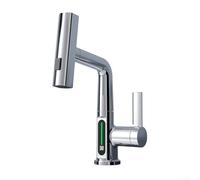 Smart Display Pull-Out Faucet for Kitchen Sinks Offering Real-Time Water Temp Monitoring and Full Spout Rotation (Chrome)