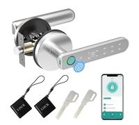 Smart Door Knob with Smart APP, Fingerprint, IC Cards, Password, Backup Keys - 5 in 1 for Bedroom, Office, Apartment - Silver