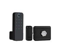 Smart Door Lock, Fingerprint DoorLock Waterproof Outdoor Gate TT Lock Passcode IC Card Keyless Enter Electronic(W8 Black Pull)