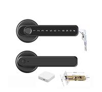 Smart Door Lock, Tuya APP Bluetooth-Compatible Remote Control Smart Fingerprint Biometrics Lock for Indoor Wooden Metal Door(BK Type W)