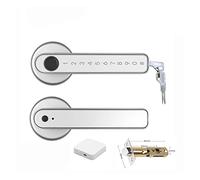 Smart Door Lock, Tuya APP Bluetooth-Compatible Remote Control Smart Fingerprint Biometrics Lock for Indoor Wooden Metal Door(Silver with Gateway)