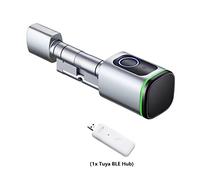 Smart Door Lock TUYA Smart Home Security Door Lock DIY Cylinder Core Electronic Housekeeper APP Key IC Card Fingerprint Unlock Door Home Office Apartment(Silver with BLE Hub,A50 B50)