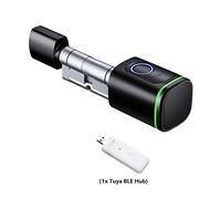 Smart Door Lock TUYA Smart Home Security Door Lock DIY Cylinder Core Electronic Housekeeper APP Key IC Card Fingerprint Unlock Door Home Office Apartment(Black with BLE Hub,A35 B35)