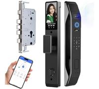 Smart Door Lock with 3D Face Recognition and Fingerprint Security | Includes Mortise Lock Kit for Video Doorbell, App, and Passcodes | Supports Multiple Languages