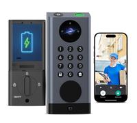 Smart Door Lock with Camera Deadbolt with Video Doorbell PIR Motion Detection Front Door Lock with Fingerprint Keypad Code Long-Lasting Battery Built-in Wi-Fi No hub Required No Drilling