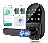 Smart Door Lock with【Gateway】, 7 in 1 Fingerprint Door Lock Remote App Control, Password, IC Card, Keys, NFC, Built-in doorbell for Front Door Bedroom Hotel Office Apartment and More