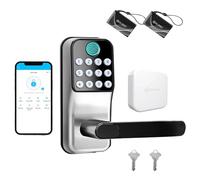 Smart Door Lock with Handle: Keyless Entry Door Lock with Gateway - WiFi Keypad Smart Door Lock - Remote Control Digital Lock for Front Door Anywhere - Compatible with Alexa to Voice Control