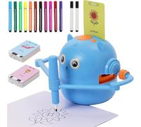Smart Drawing Robot for Kids, Interactive Creative Smart Art Tutor, Doodle Bot with Voice Interaction&16 Color Pens, Magic Drawing Robot with 100 Learning Word Cards for 5+ Year Old Boys Girls (Blue)