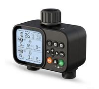 Smart Dual Outlet Garden Irrigation Timer with Automatic and Manual Watering Modes, Weather-Resistant Outdoor Controller for Lawn and Plant Care, Easy Installation with Included Connectors