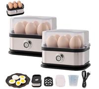 Smart Egg Cooker with Auto Shut, Ultimate Stainless Steel Egg Cooker, Electric Rapid Egg Boiler for 6 Eggs, for Hard/Soft/Medium Boiled, Poached, Scrambled (2pcs)