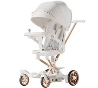 Smart Electric Baby Stroller with Cradle Mode, Remote Control, Drifting Wheels, Bluetooth Early Education, Adjustable Seat - Lightweight Pushchair for 0-4 Years (White)