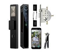 Smart Electronic Door Lock with Camera 7 Unlocking Methods Facial Recognition Fingerprint Password Palm Print APP IC Card Key Fingerprint Door Lock Suitable for Entrance Doors 6590 Lock Body Black