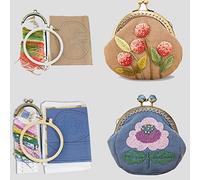 Smart-Feather 2 Pack Embroidery Kit for Beginner Adult Embroidery Coin Purse Kit with Embroidery Hoop and Patterns, Handmade DIY Coin Purse Kiss Lock Material Kit Embroidery Pouch Making Kit