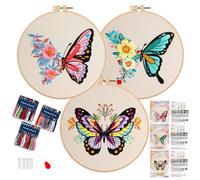 Smart-Feather 3 Pcs Butterfly Embroidery kit for Beginners, Hand Embroidery Kits for Adults with Hoop, DIY Art Project Craft Kit (Butterfly)