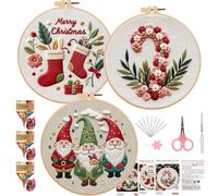 Smart-Feather 3 Sets Holiday Embroidery kit for Beginners, Hand Embroidery Kits for Adults with Hoop, DIY Art Project Craft Kit (Season)