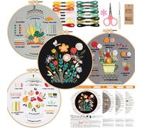 Smart-Feather 4 Sets Stitches Embroidery kit for Beginners, Hand Embroidery Kits for Adults with Hoop, DIY Art Project Craft Kit (Colorful)