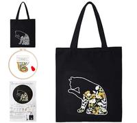 Smart-Feather Cat Embroidery Kit for Beginners Adults, Hand Embroidery Tote Bag Kit with Hoop and Patterns(B)