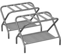 Smart FENDEE 2 Packs Luggage Rack for Guest Room, Flat Folding Suitcase Stand with Fabric Shelf, Steel Portable Luggage Stand Bedroom, Hotel, Easy Assembly, Hold up to 110 lb, Grey