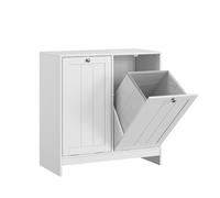 Smart FENDEE Bathroom Storage Cabinet, Double Tilt Out Laundry Hamper Cabinet with 60L Clothes Baskets, Hidden Wooden Trash Can for Kitchen, White
