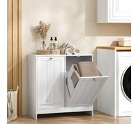 Smart FENDEE Double Tilt Out Laundry Hamper Cabinet, Hidden Trash Cabinets with 2 Baskets for Kitchen, Freestanding Bathroom Storage Cabinet Unit, White