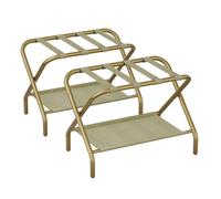 Smart FENDEE Set of 2 Gold Luggage Racks for Guest Room, Folding Suitcase Stand with Fabric Shelf, Steel Portable Luggage Stand Bedroom, Hotel, Easy Assembly, Hold up to 110 lb