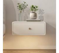 Smart Floating Nightstand with Automatic Sensor Light, Modern 1-Drawer Side Table, Solid Wood Bedside Table in Dirty White for Bedroom Decor