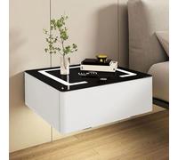 Smart Floating Nightstand with Wireless Charging & 3-Color LED Light Modern Light Luxury Bedside Table for Bedroom & Living Room (White 48cm/18.9in)