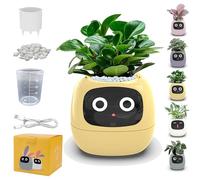 Smart Flowerpots, Smart Pet Planter with Expression, Ai Smart Plant Pot with Expression, Smart Pet Planter Robot Guidance on Plant Care with Emojis, with 7 Smart Sensors & LCD Display (Yellow)