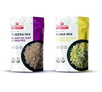 Smart Food Breakfast Combo, Instant Sheera, Poha Mix, Ready to Cook, Home Food with Hand Picked Flavours, Pack of 2 (one of Each)