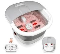 Smart Foot Massager with Invigorating Bubble, Red Light - Collapsible Foot Spa Soak for Overworked Feet, Relaxation, Stress Relief - Feet Warmer with 4 Massage Rollers, Temperature Control, Grey