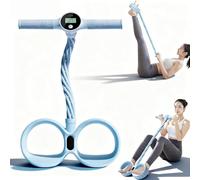 Smart Foot Pedal Puller, 6-Tube Pedal Puller with Digital Counter & Handles, Counter Pedals Pullers Resistance Band, for Full Body Stretching, Yoga, Home Workout (Blue)