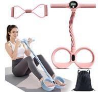 Smart Foot Pedal Puller, 6 Tube Resistance Foot Pedal with Digital Counter & Handles, Portable Full Body Resistance Trainer, for Full Body Stretching, Yoga, Home Workout (Pink)