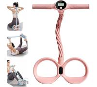 Smart Foot Pedal Puller with Digital Counter, 6-Tubes Resistance Bands, Full Body Workout Equipment for Arms Legs Abdomen Waist, Sit Up Assist Trainer with Handles, Anti-Broken Elastic Rope (Pink)