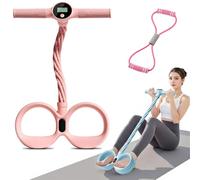 Smart Foot Pedal Puller with Digital Counter & Handles, 6 Tube Pedal Puller Resistance Band, Ergonomic Design, Tear Resistant & Non-Deformable, for Full Body Stretching, Yoga, Home Workout (Pink)
