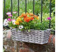 Smart Garden 19" Rattan Effect Wall Fence Balcony Grey Planter Trough Basket